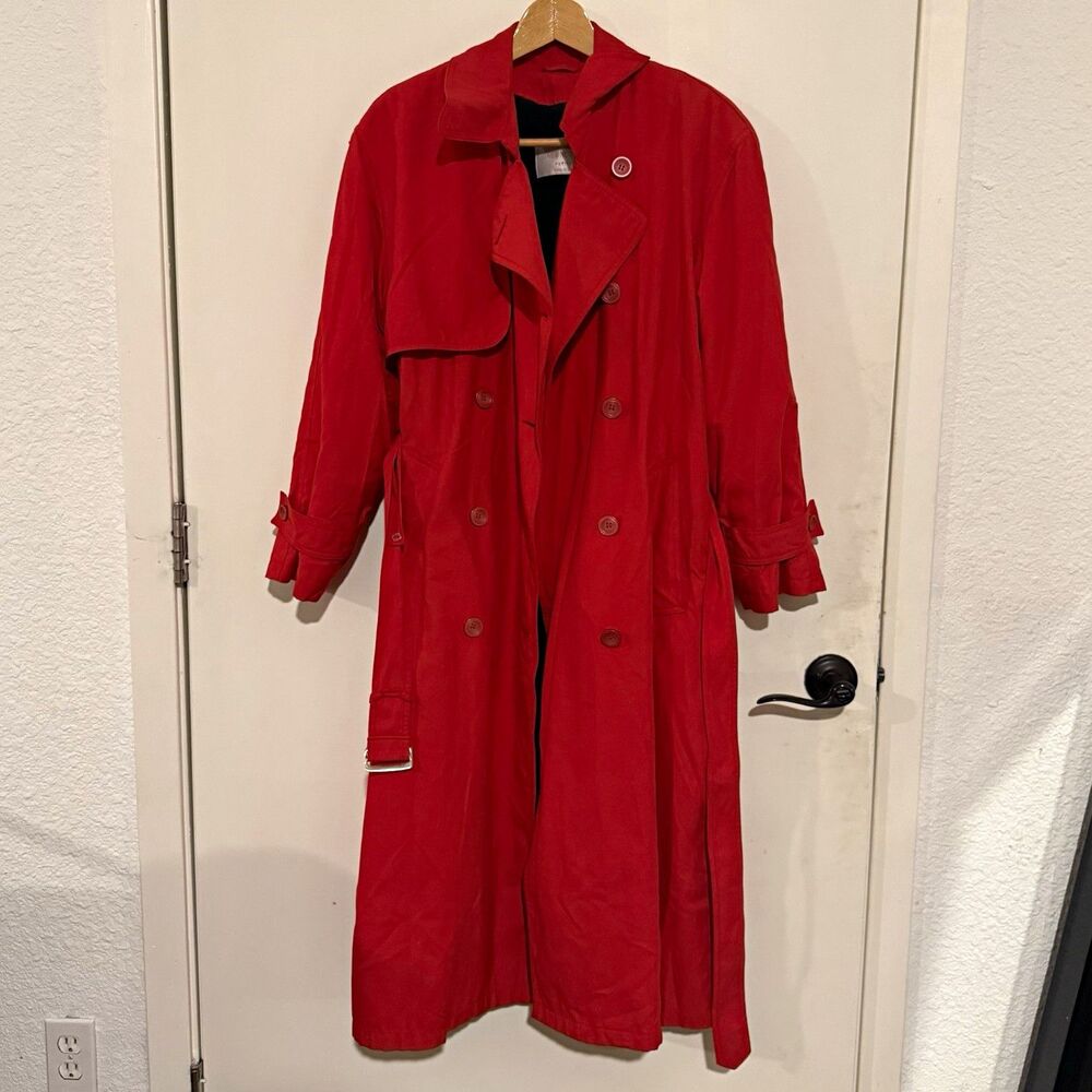 Vintage Jones New York Red Double-Breasted Trench Coat with Removable Wool Liner